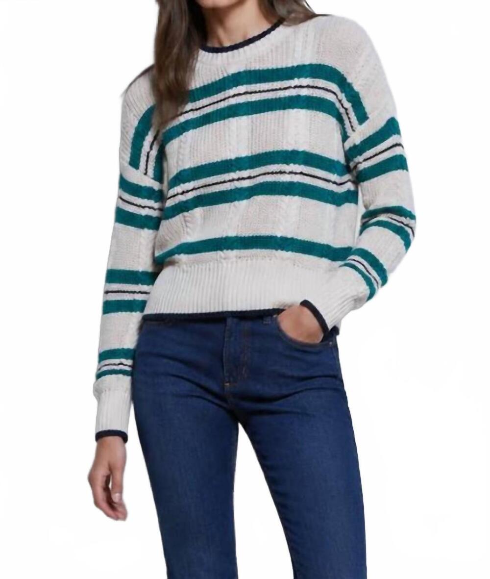 NEW AUTUMN CASHMERE shaker cable striped crew sweater in natural green combo
